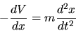 \begin{displaymath}
-\frac{dV}{dx} = m \frac{d^2 x}{dt^2}
\end{displaymath}